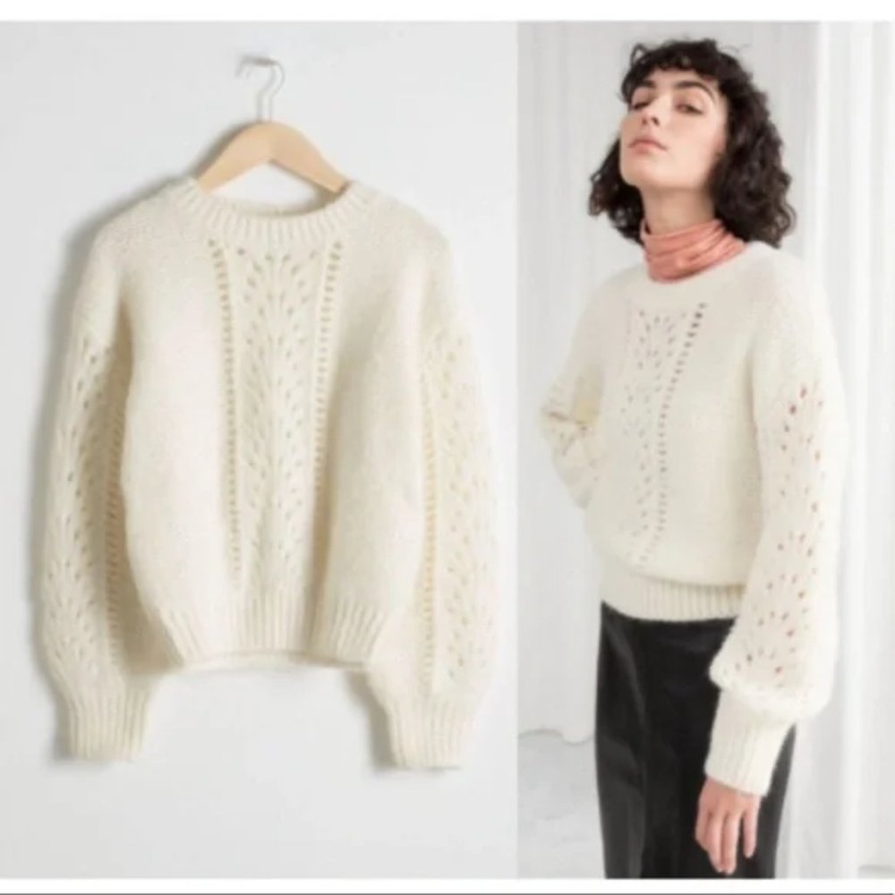 & Other Stories Paris Atelier Ivory Eyelet Sweater, Size XS
